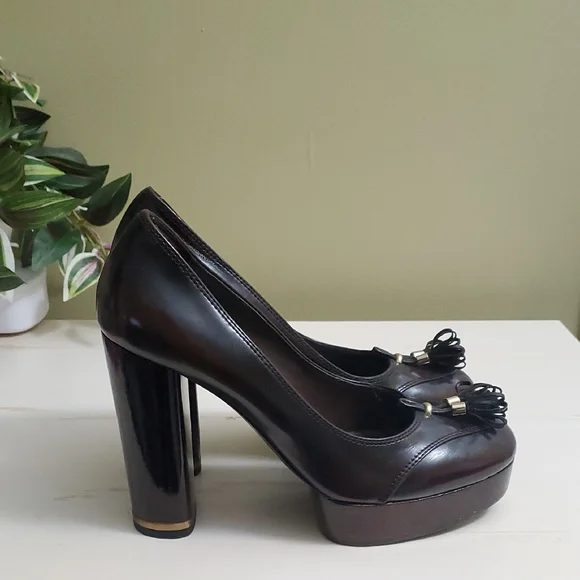 Stella McCartney | Brown Platform Heels with Fringe Details Sz 37 1/2 - Picture 4 of 11